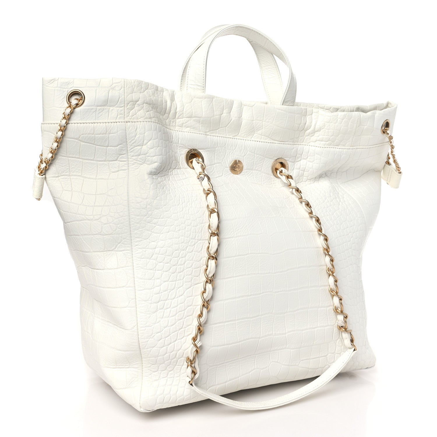 Chanel Calfskin Crocodile Embossed Large Cocodile Shopping Tote White 3 of 9