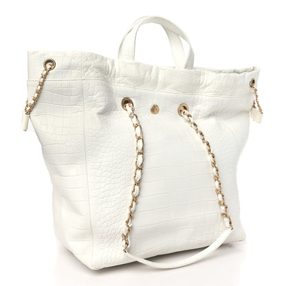 Chanel Calfskin Crocodile Embossed Large Cocodile Shopping Tote White 3 of 9