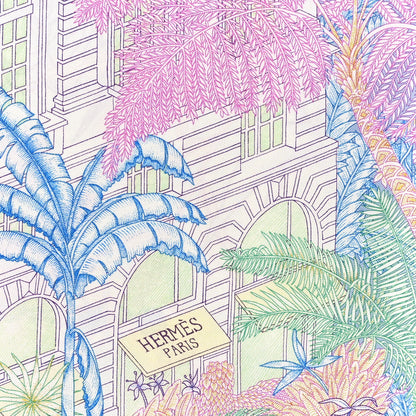 Hermes Silk Twill Faubourg Tropical Square 45 Rose Bleu Vert 2 of 4