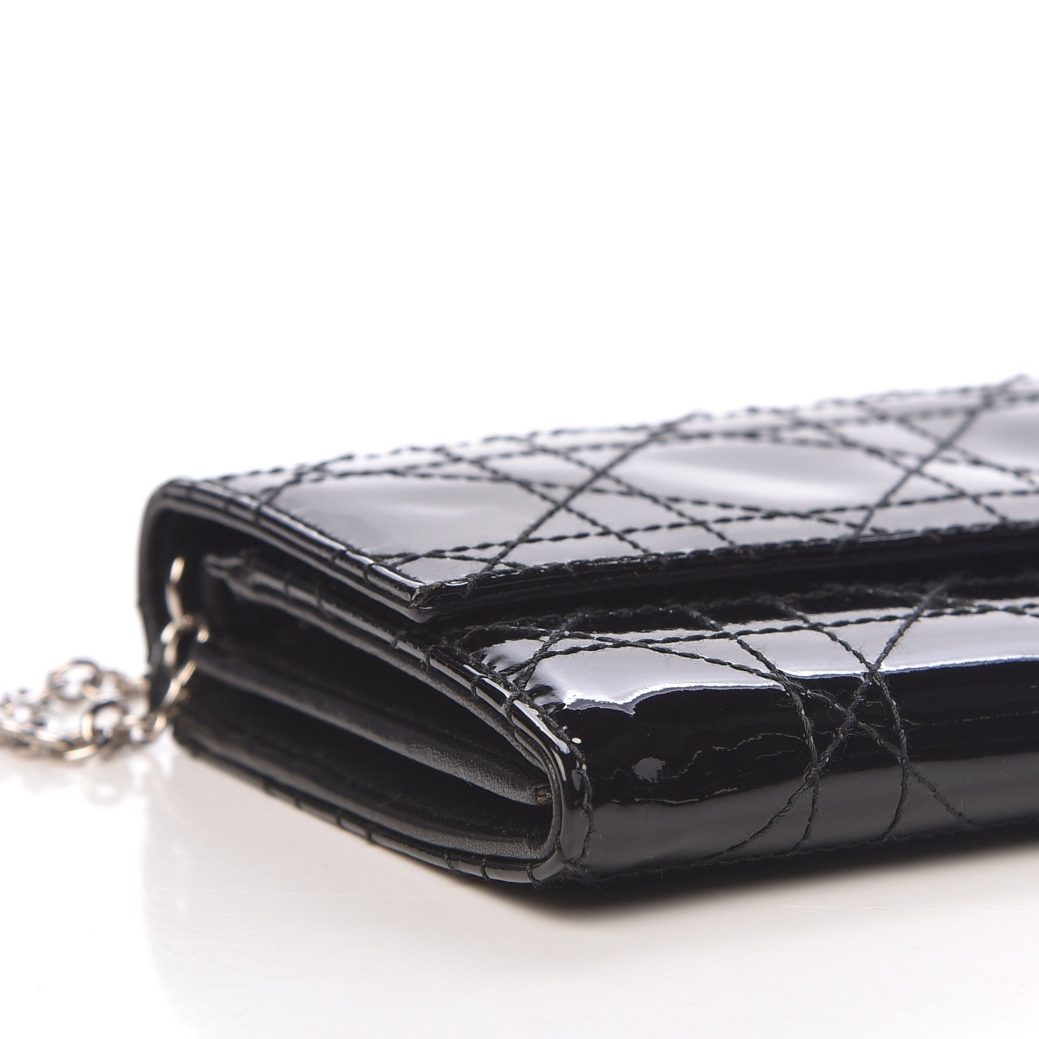 Christian Dior Patent Cannage Rendez-vous Chain Wallet Black 9 of 10