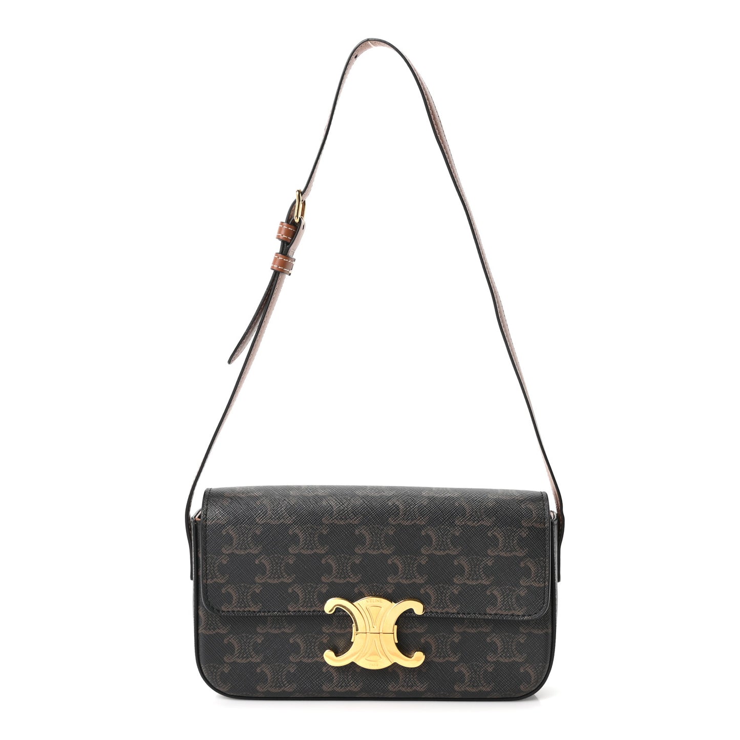 Canvas Calfskin Triomphe Shoulder Bag Tan