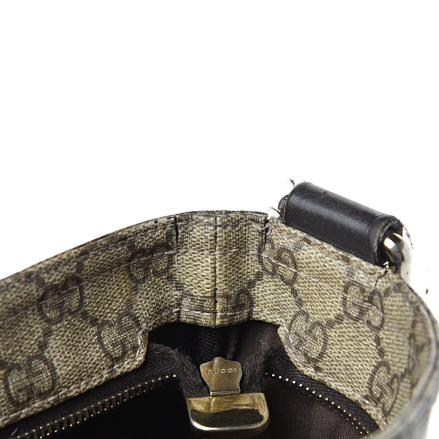 Gucci GG Supreme Monogram Selleria Calfskin Small Flat Side Zip Messenger Bag Beige Ebony Cocoa Dark Chocolate 15 of 23