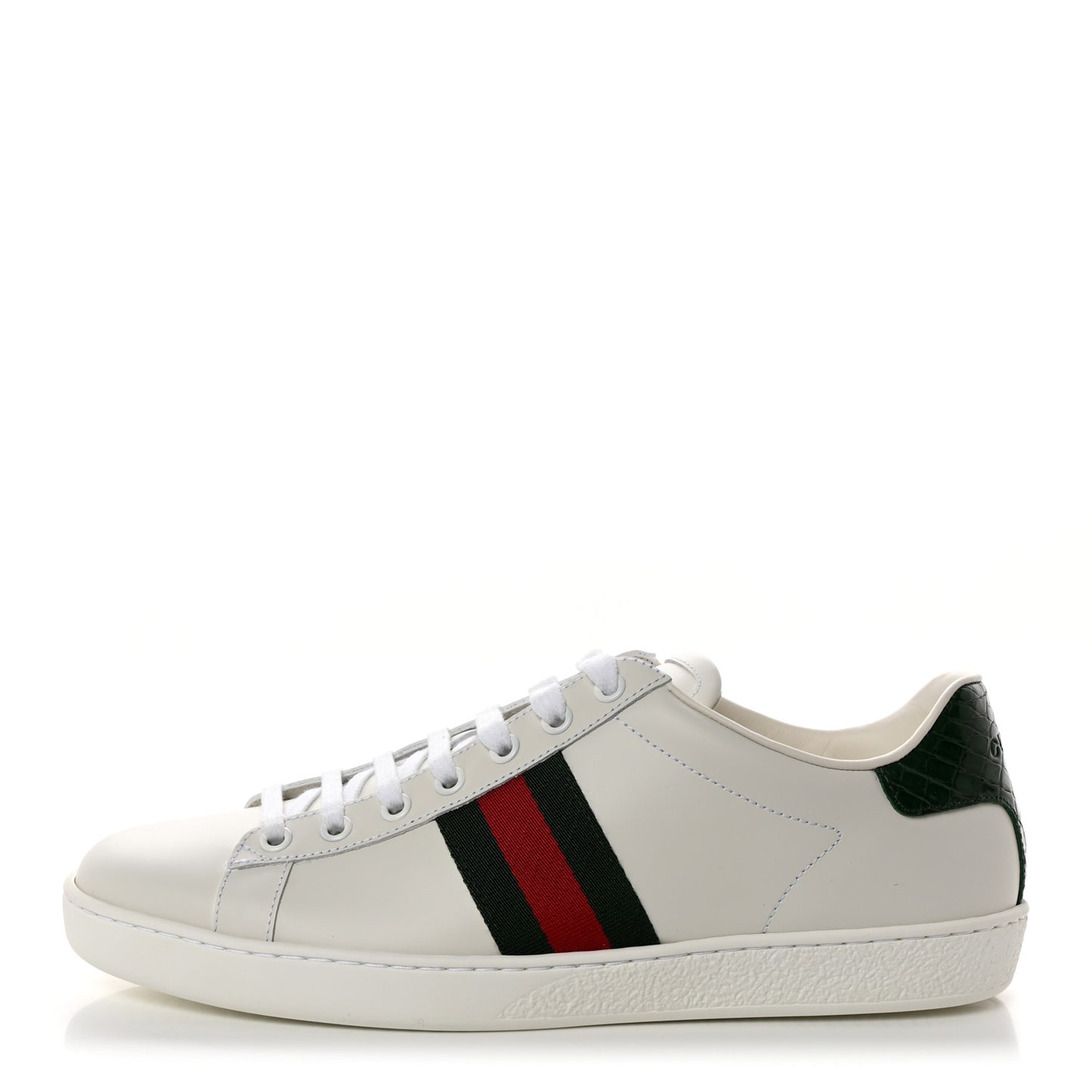 Calfskin Crocodile Web Womens Ace Sneakers 40 White Green