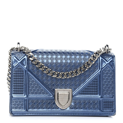 Christian Dior Metallic Patent Micro-Cannage Mini Diorama Flap Bag Blue 1 of 9