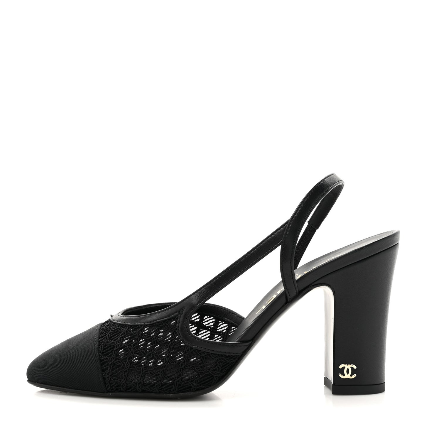Fabric Embroidery Grosgrain Cap Toe CC Slingback Pumps 37 Black