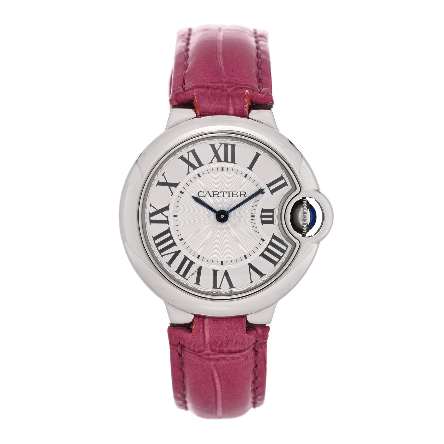 Stainless Steel Alligator 33mm Ballon Bleu De Cartier Quartz Watch Red