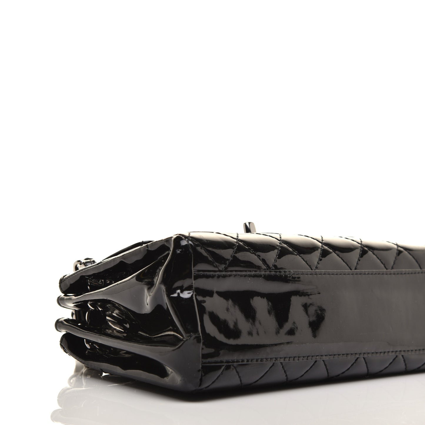 Patent Quilted Accordion Double Flap Black