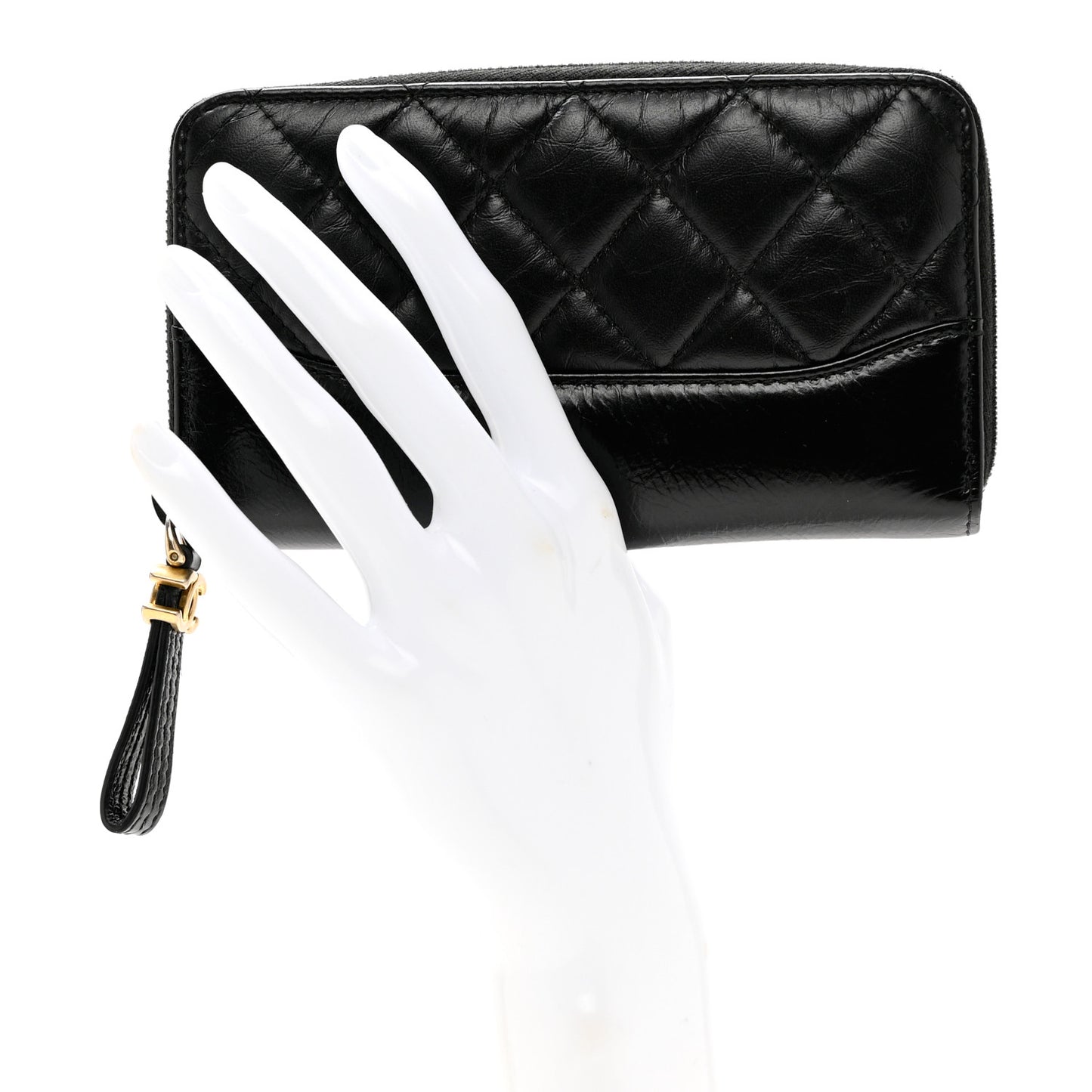 Aged Calfskin Quilted Small Gabrielle Zip Around Wallet Black