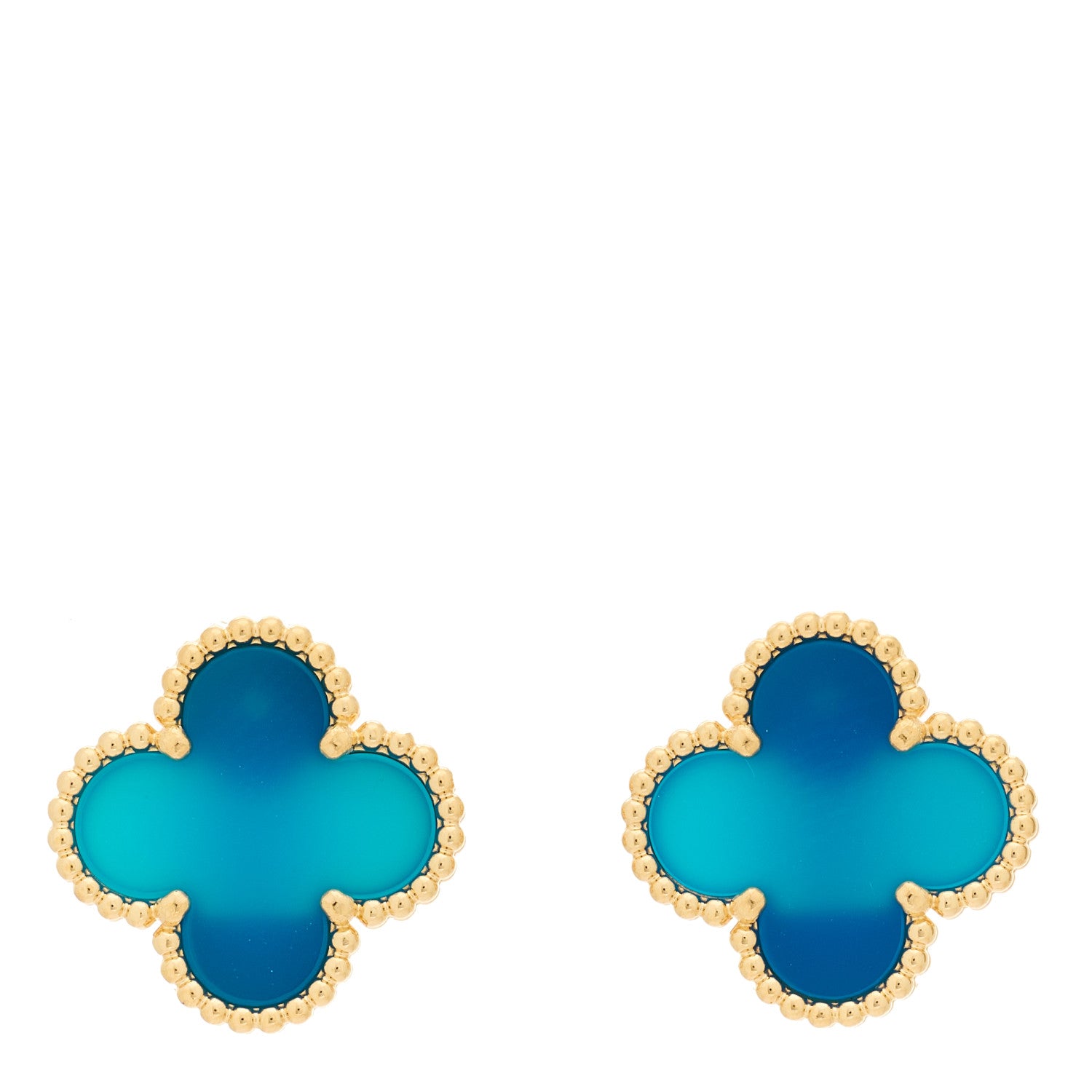 Van Cleef & Arpels 18K Yellow Gold Blue Agate Vintage Alhambra Earrings 1 of 5