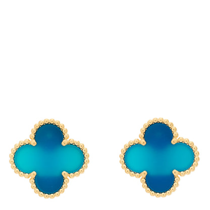 Van Cleef & Arpels 18K Yellow Gold Blue Agate Vintage Alhambra Earrings 1 of 5