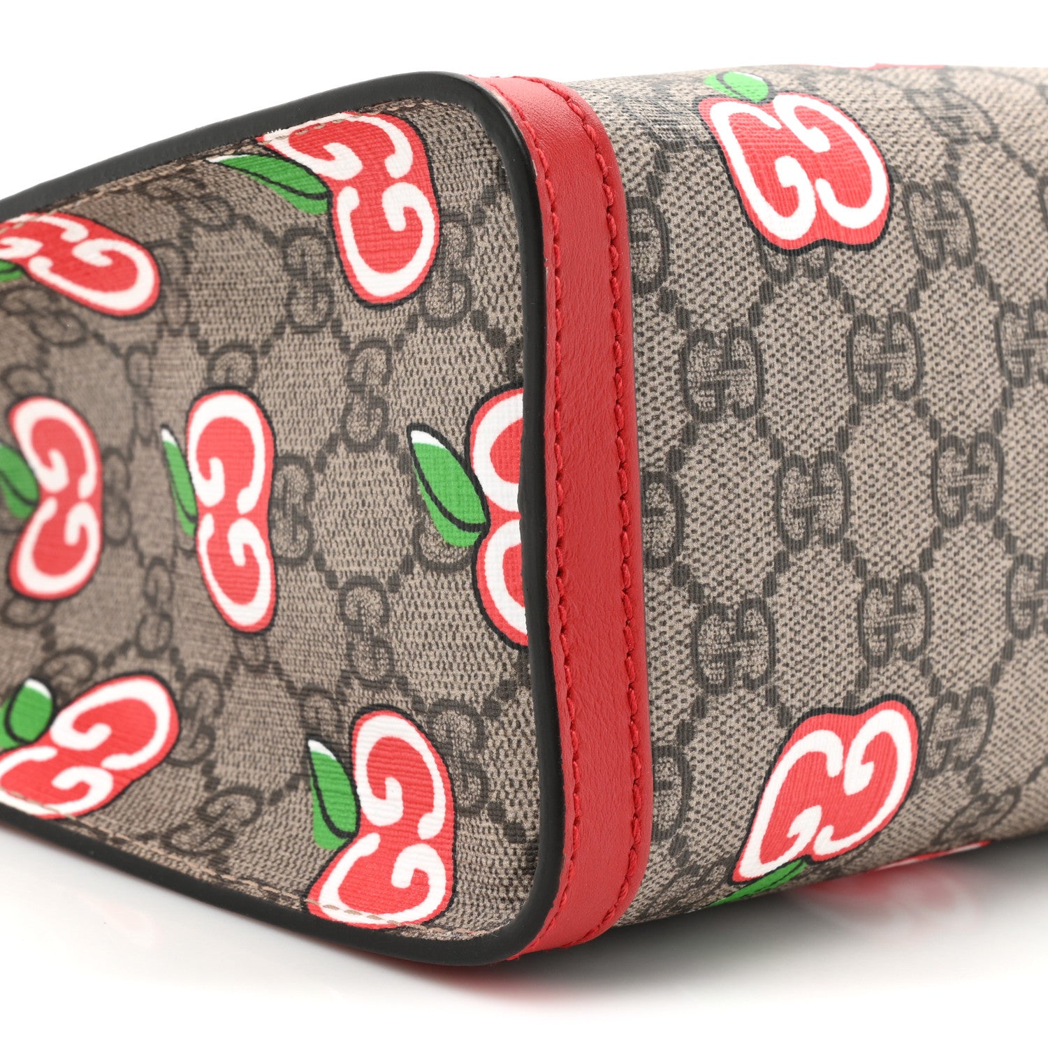 Gucci GG Supreme Monogram Apple Small Padlock Tote Beige Multicolor Lobster Red 9 of 13