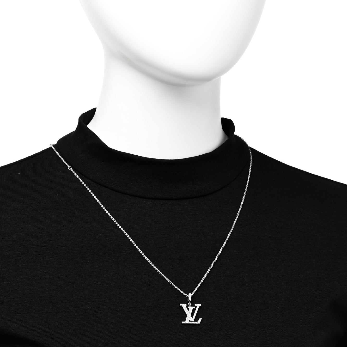 18K White Gold Diamond LV Medium Pendant Necklace