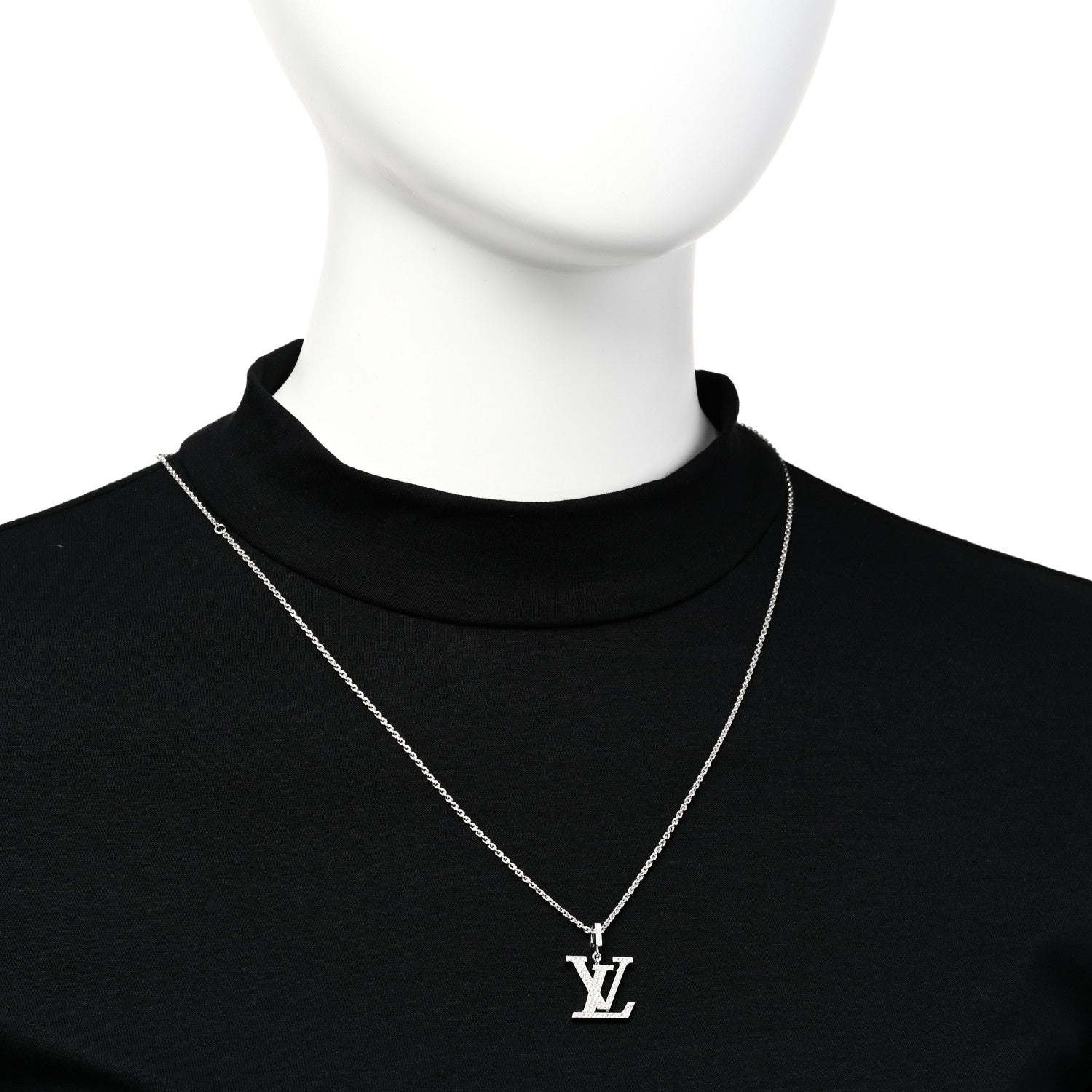 Louis Vuitton 18K White Gold Diamond LV Medium Pendant Necklace 2 of 7