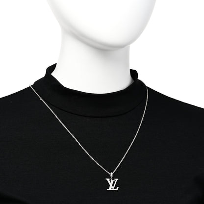 Louis Vuitton 18K White Gold Diamond LV Medium Pendant Necklace 2 of 7