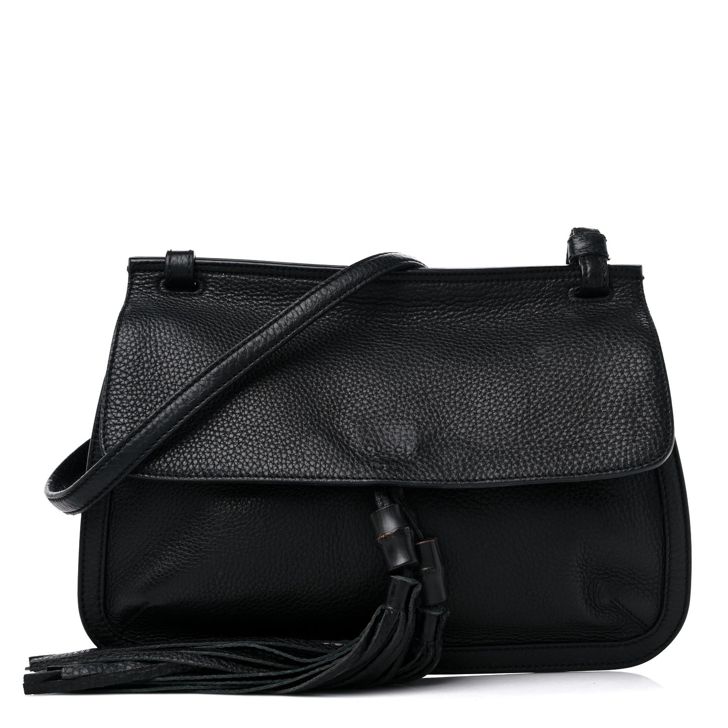 Pebbled Calfskin Medium Bamboo Daily Flap Shoulder Bag Black