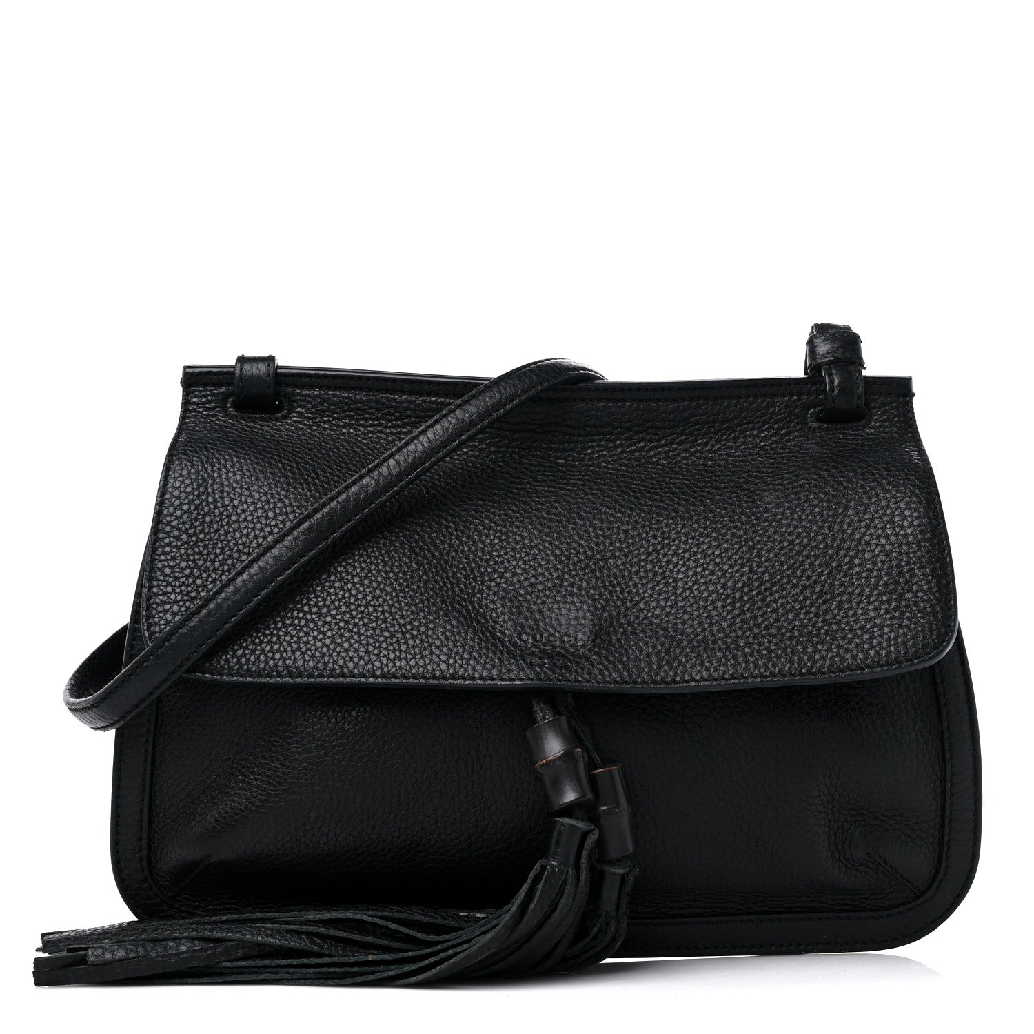 Gucci Pebbled Calfskin Medium Bamboo Daily Flap Shoulder Bag Black 1 of 14