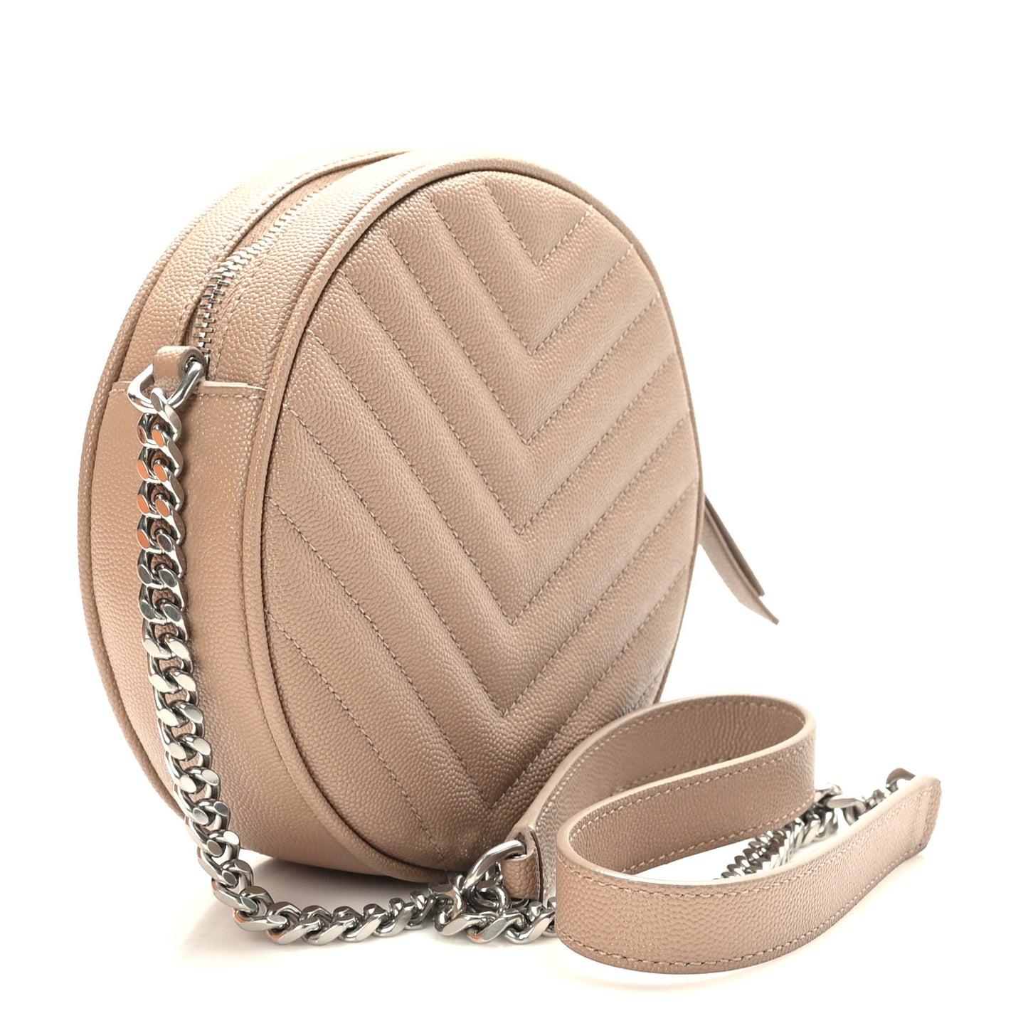 Grain De Poudre Matelasse Chevron Quilted Round Vinyle Camera Bag Dark Beige