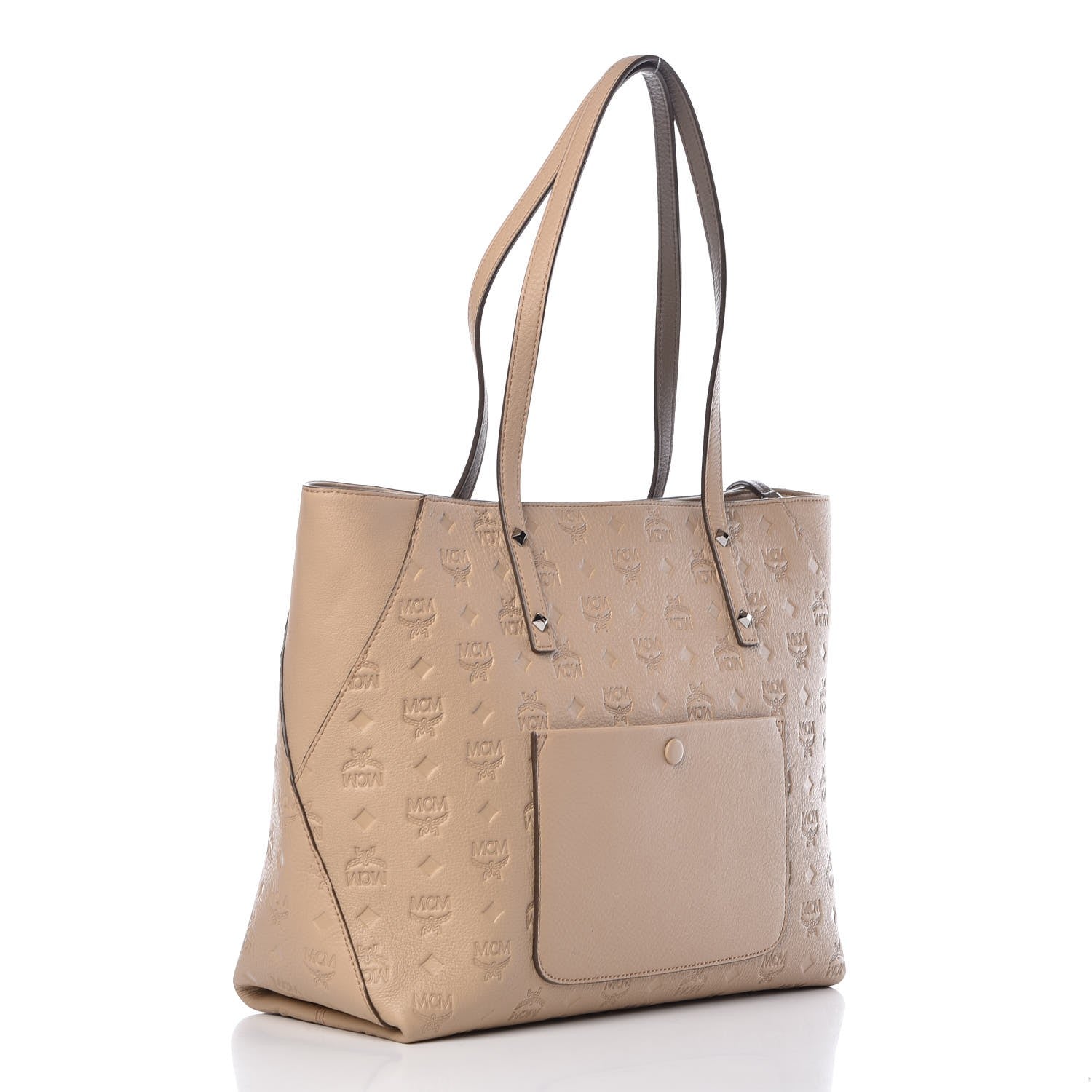 MCM Calfskin Ottomar Monogram Medium Klara Top Zip Tote New Beige 3 of 7