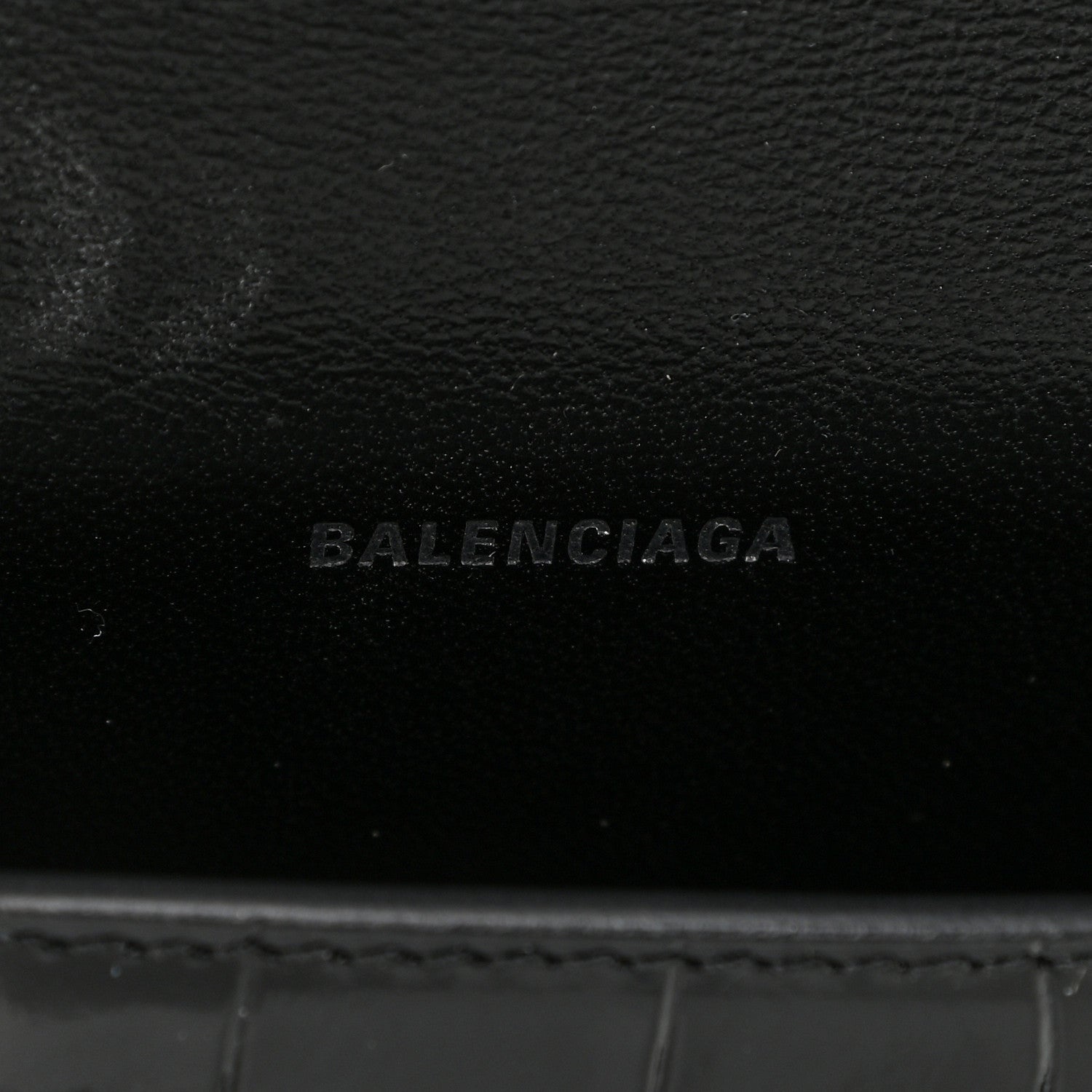 Balenciaga Shiny Calfskin Monochrome Crocodile Embossed Hourglass Chain Cardholder Black 6 of 12