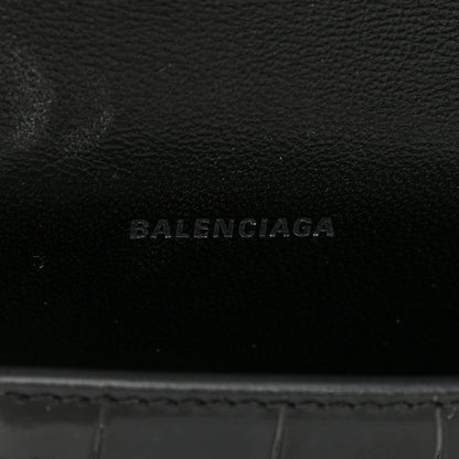Balenciaga Shiny Calfskin Monochrome Crocodile Embossed Hourglass Chain Cardholder Black 6 of 12