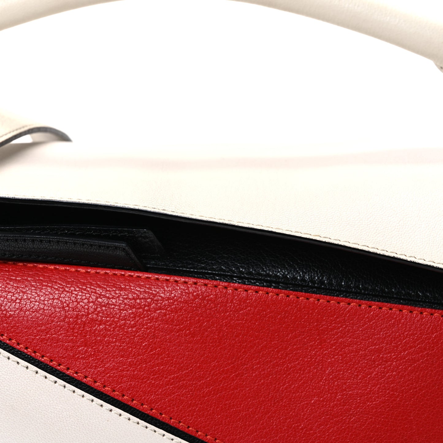 Calfskin Colorblock Medium Puzzle Bag White Red Black