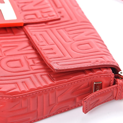 Fendi Nappa Logo Embossed Baguette Red 10 of 11