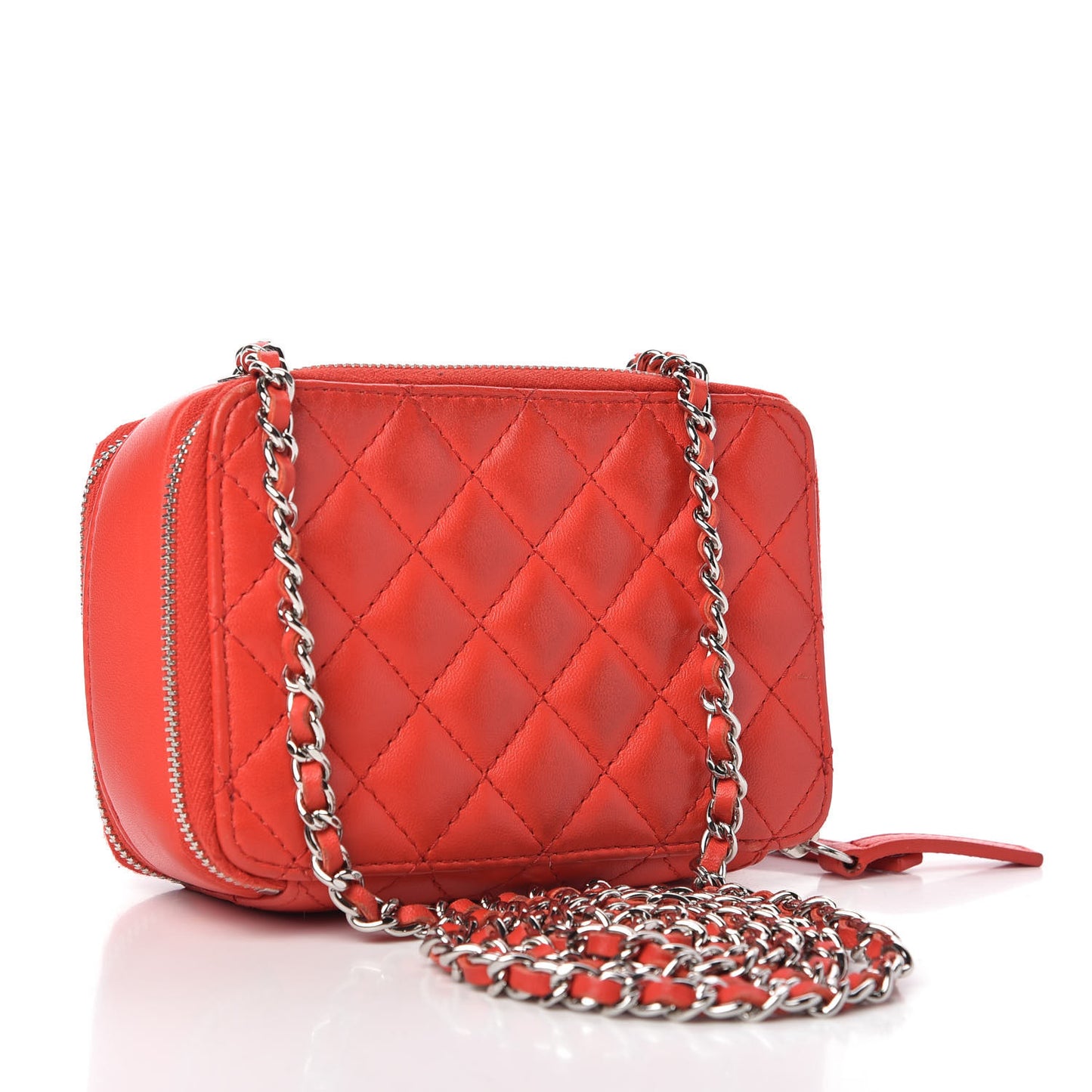 Lambskin Quilted Small Pocket Box Camera Case Red