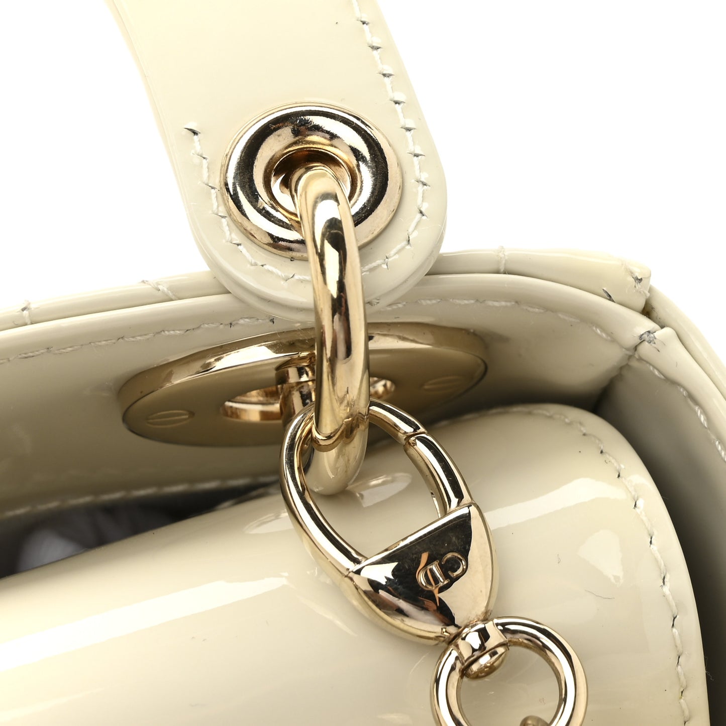 Patent Cannage Mini Lady Dior Ivory