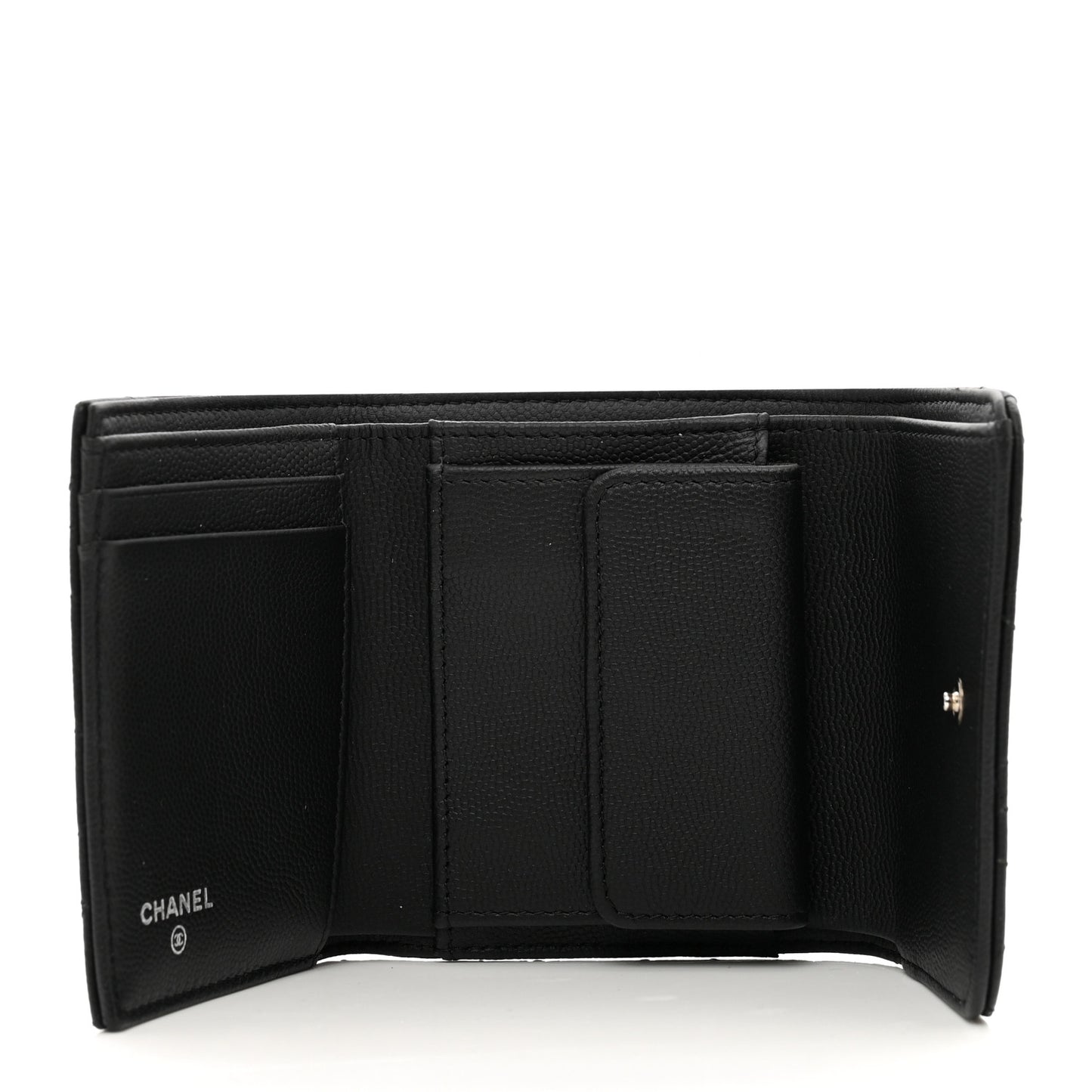 Caviar Camellia Embossed Compact Wallet Black