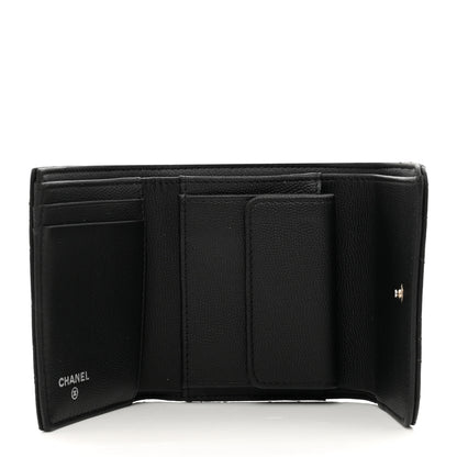 Chanel Caviar Camellia Embossed Compact Wallet Black 5 of 8