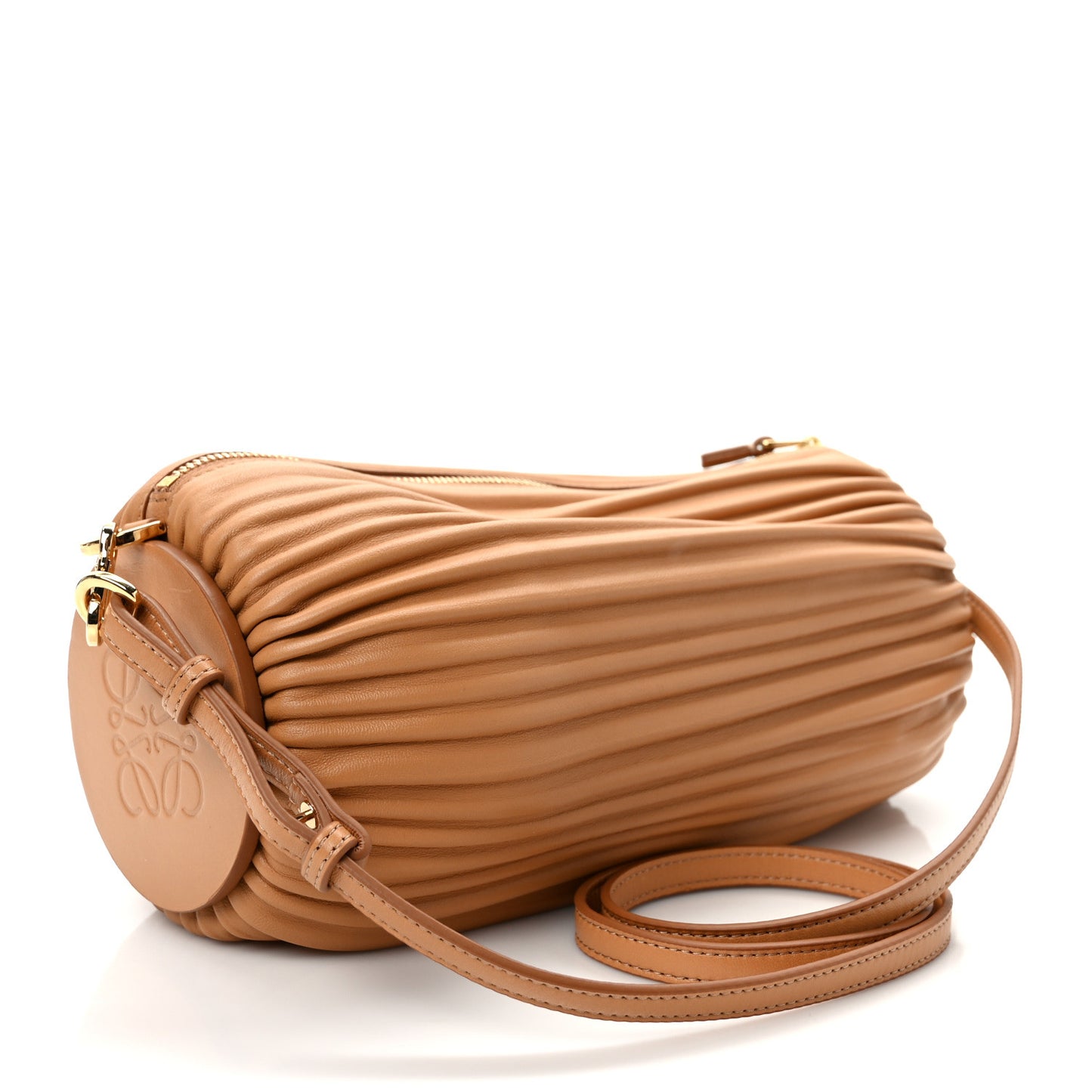 Lambskin Pleated Bracelet Pouch Shoulder Bag Warm Desert