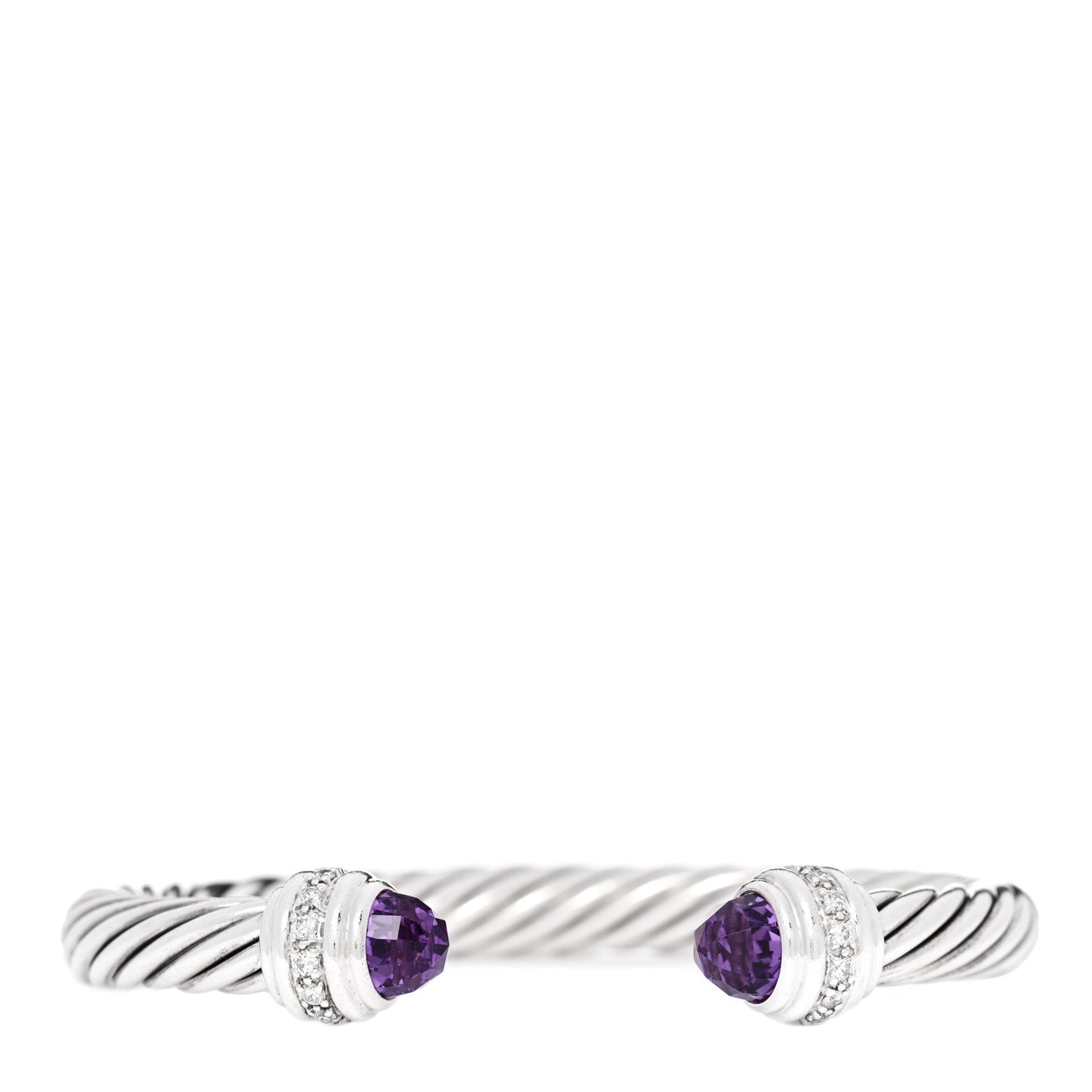 Sterling Silver Diamond Amethyst 7mm Cable Classics Bracelet