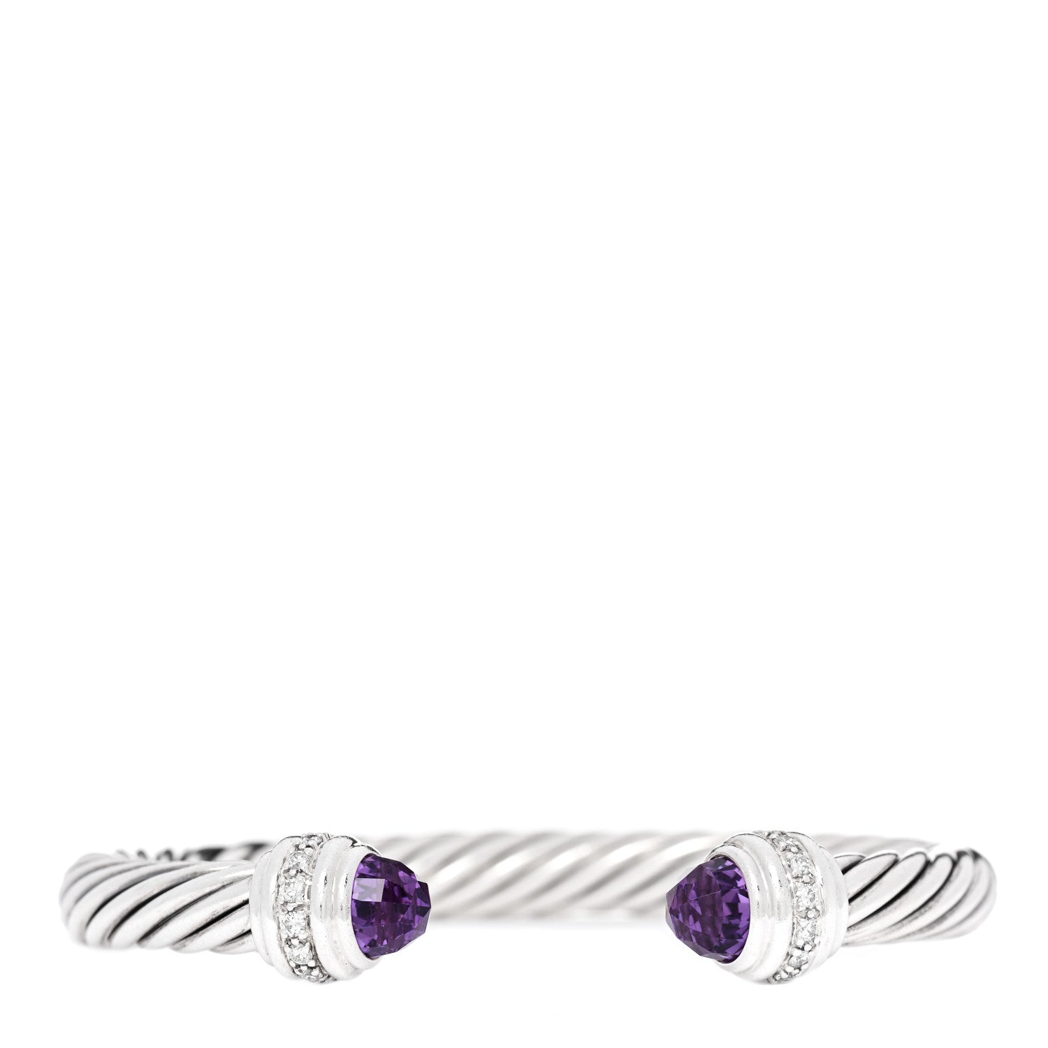 David Yurman Sterling Silver Diamond Amethyst 7mm Cable Classics Bracelet 1 of 4
