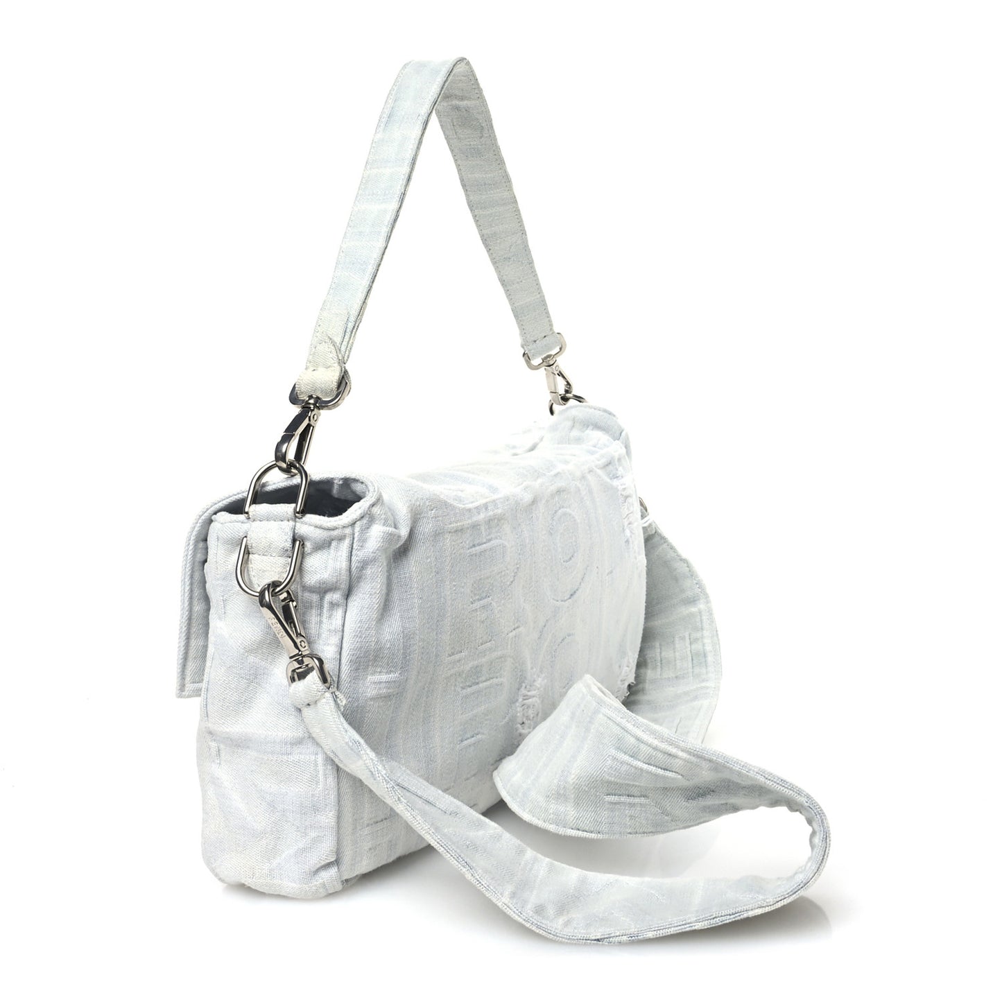 X MARC JACOBS Bleached Denim Logo Maxi Baguette Off White