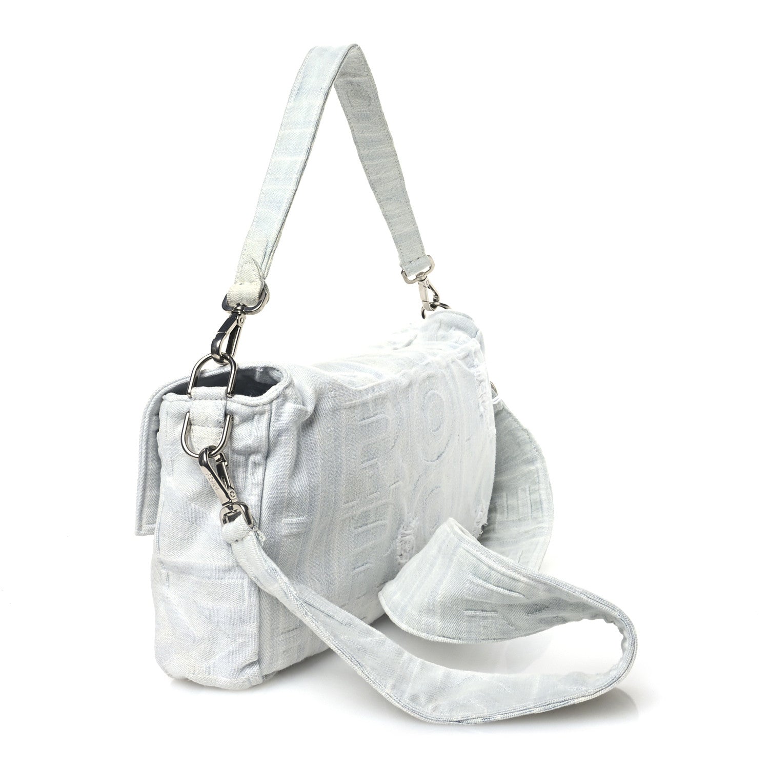 Fendi X MARC JACOBS Bleached Denim Logo Maxi Baguette Off White 3 of 12