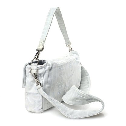 Fendi X MARC JACOBS Bleached Denim Logo Maxi Baguette Off White 3 of 12