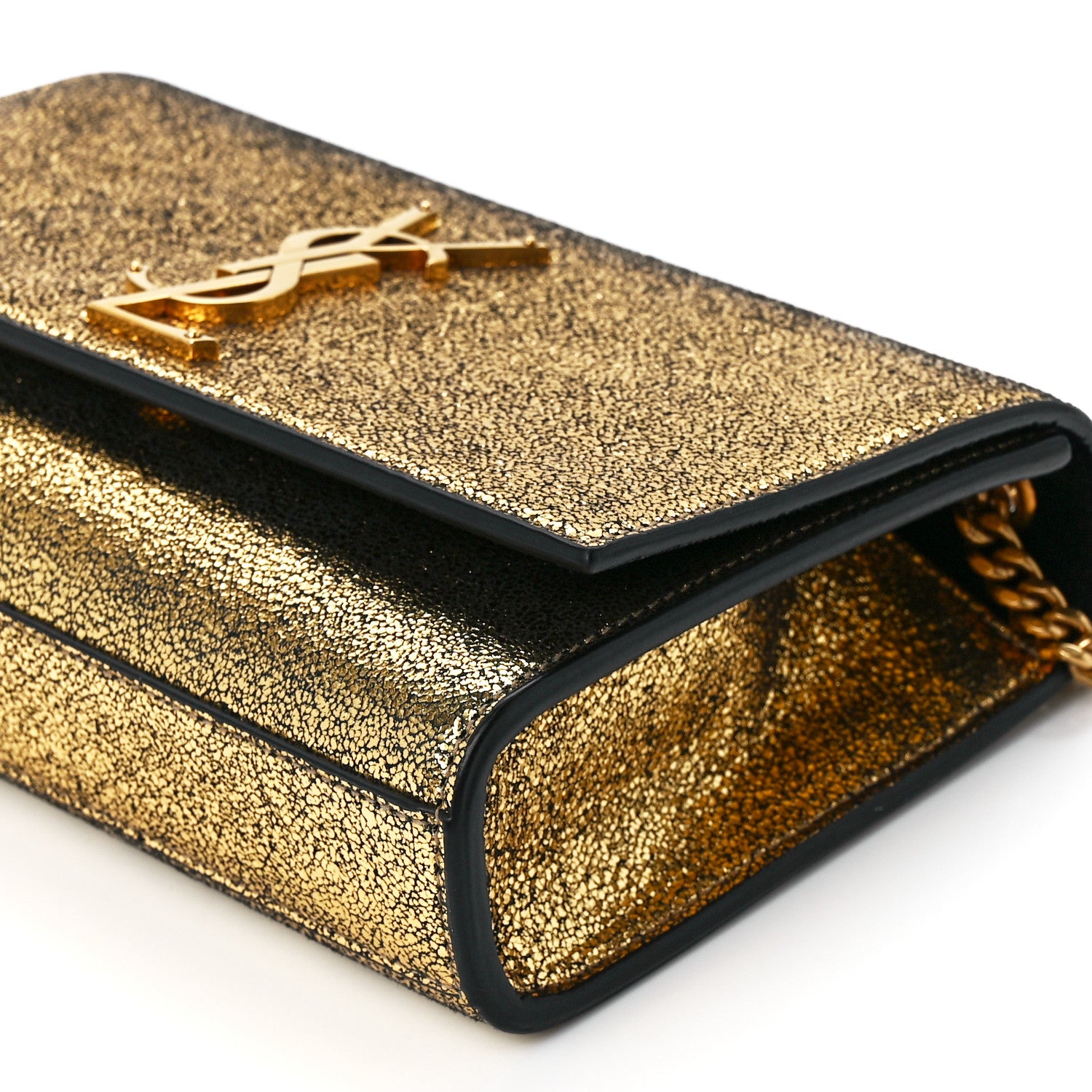 Saint Laurent Metallic Calfskin Small Classic Monogram Kate Satchel Oro 11 of 11