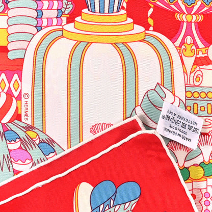 Hermes Silk La Patisserie Francaise Scarf 90 Rouge Vif Vert Multicolor 3 of 5
