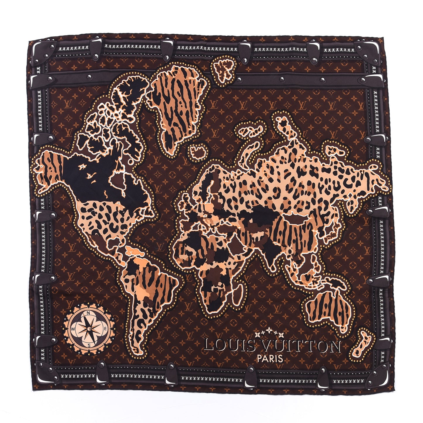 Silk Monogram LV World Square Scarf Brown