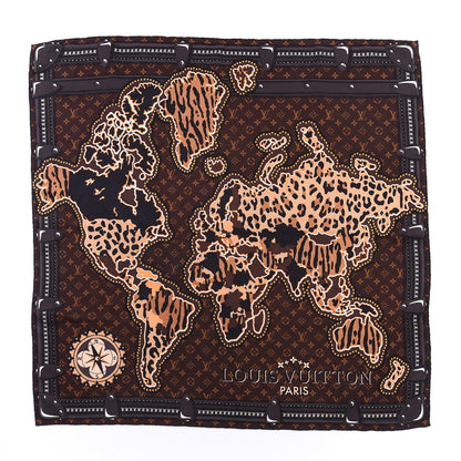 Louis Vuitton Silk Monogram LV World Square Scarf Brown 1 of 3