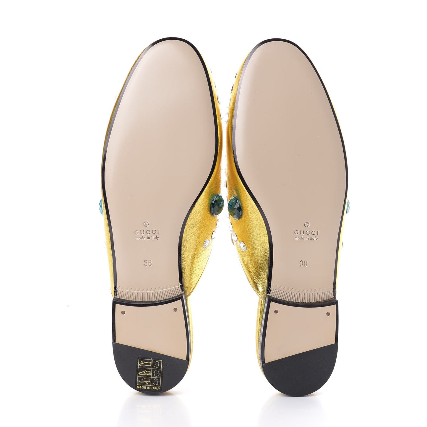 Metallic Nappa Crystal Womens Princetown Slippers 38 Gold