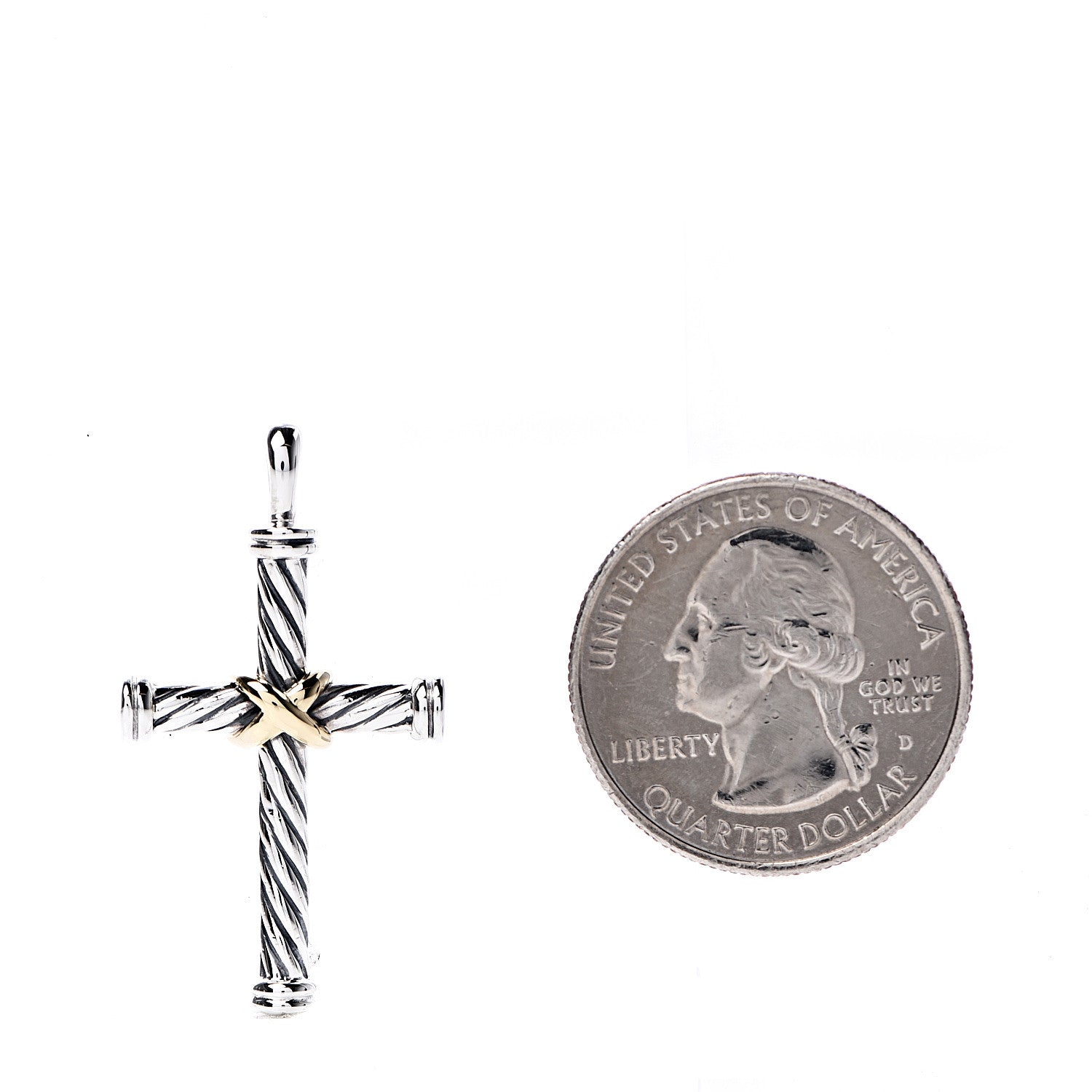 David Yurman Sterling Silver 18K Yellow Gold 35mm Mens X Cross Pendant 2 of 3