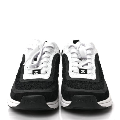 Chanel Tweed Suede Calfskin CC Sneakers 38 Black White 2 of 6