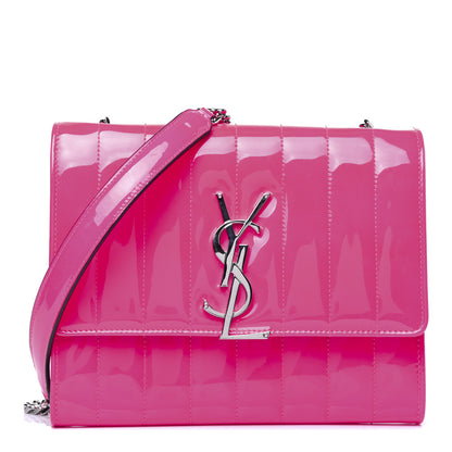 Saint Laurent Patent Calfskin Matelasse Monogram Vicky Chain Wallet Pink 1 of 10