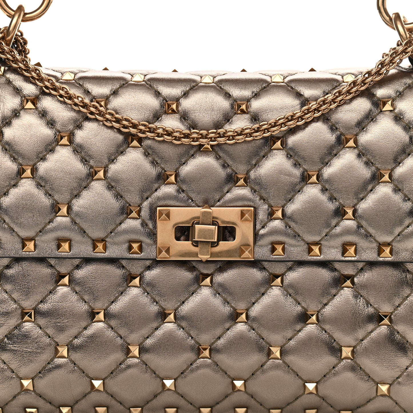 Metallic Lambskin Medium Rockstud Spike Shoulder Bag Sasso