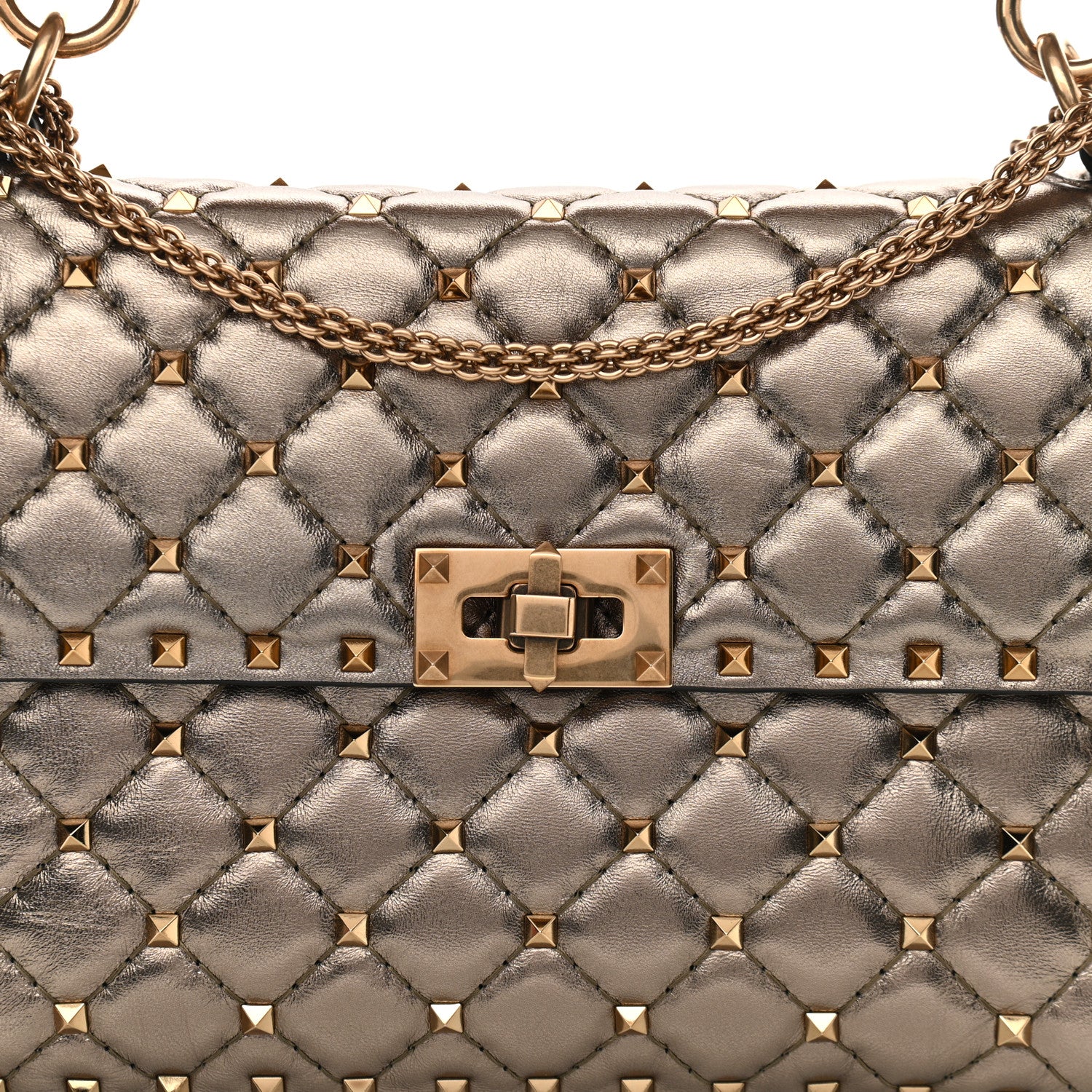 Valentino Garavani Metallic Lambskin Medium Rockstud Spike Shoulder Bag Sasso 6 of 8