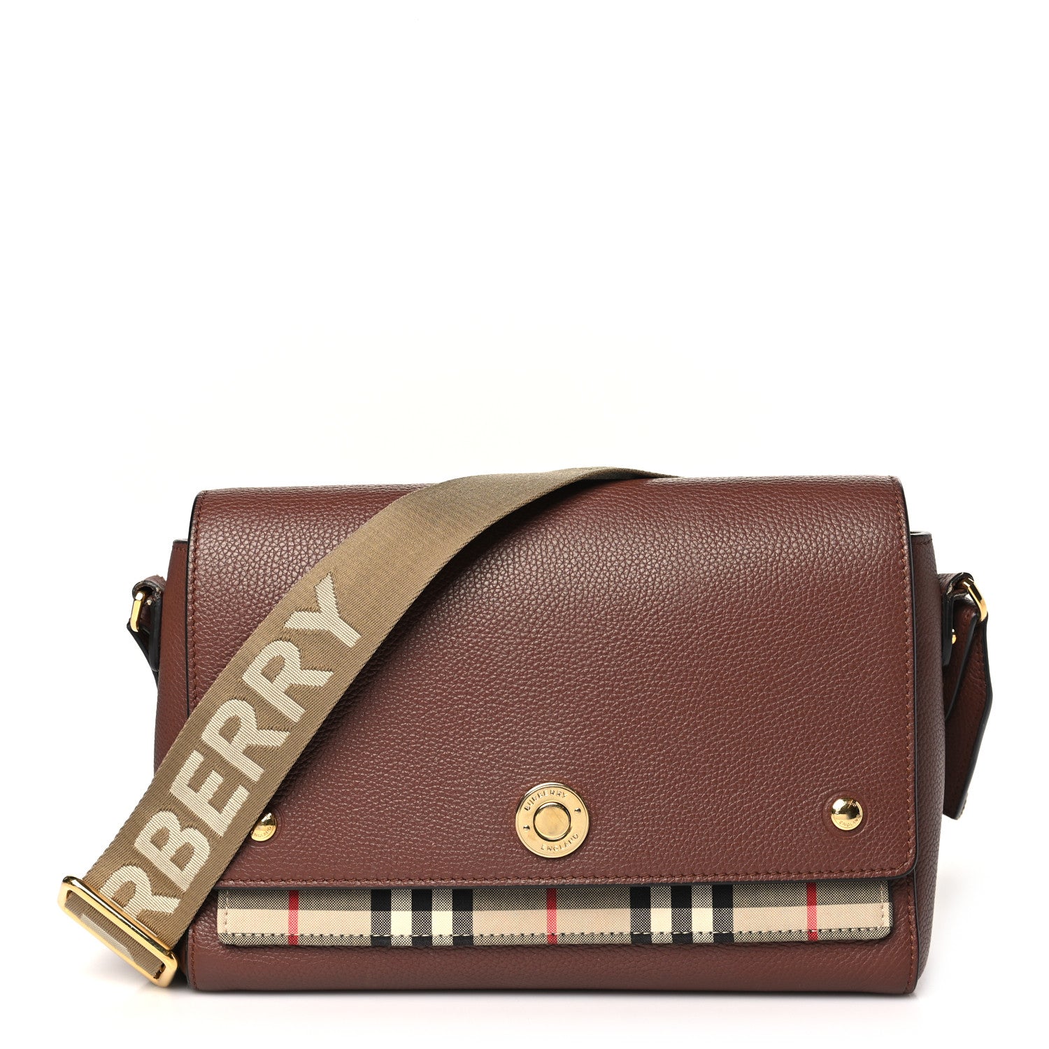 Burberry Grainy Calfskin Vintage Check Note Crossbody Bag Malt Brown 1 of 12