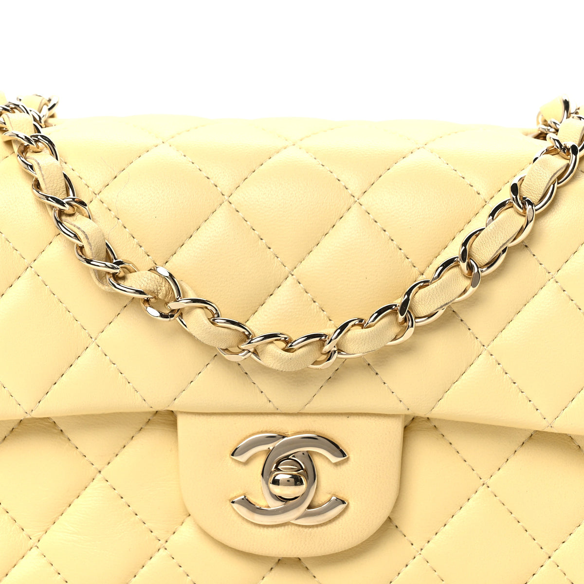Chanel Lambskin Quilted Mini Rectangular Flap Light Yellow 9 of 12