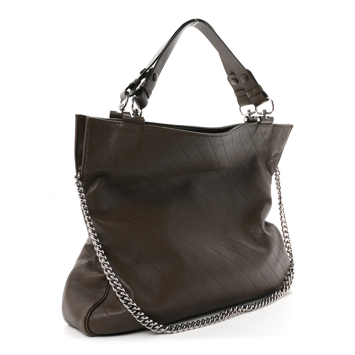 Sakai Be Green Calfskin Diagonal Stitched Medium Blondie Tote Craclet Brown