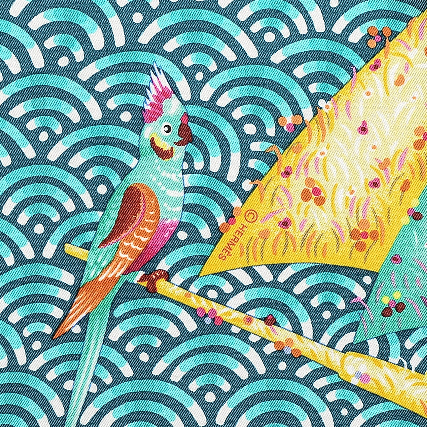 Hermes Silk Bateau Fleuri Scarf 90 Vert Canard Jaune 5 of 10